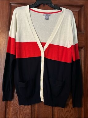 JCP Striped V-Neck Button Cardigan Sweater - Cream, Red, Black